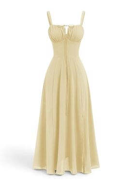ABEHIK - XS Sleeveless Cream Corset Maxi Dress